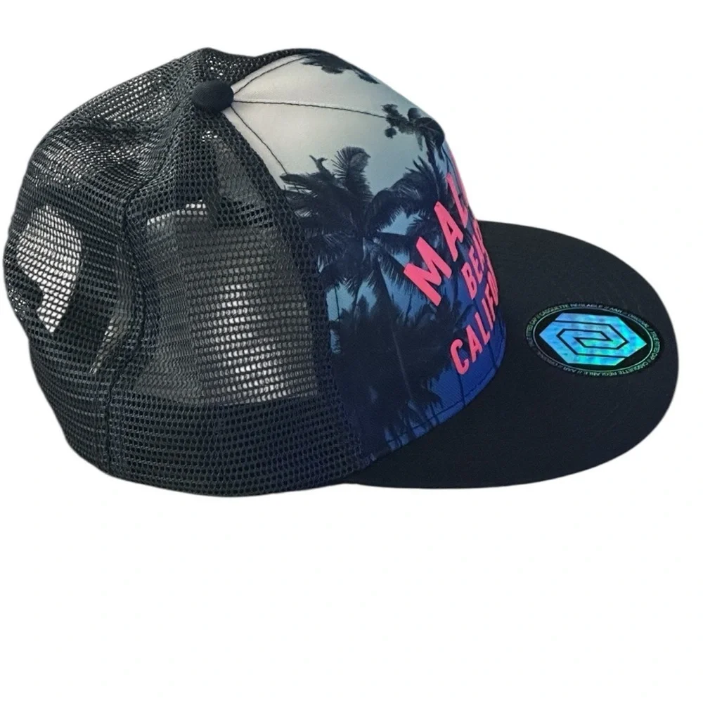 H&M woven fabric cap with a front Malibu Beach motif.NWOT.